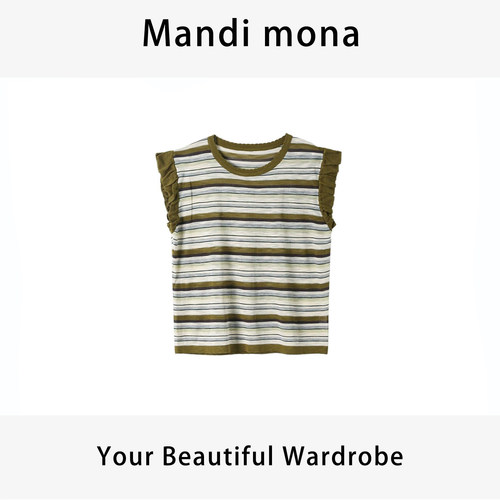 Mandi mona /【春时未央】 个性条纹飞飞袖针织上衣MM703W503