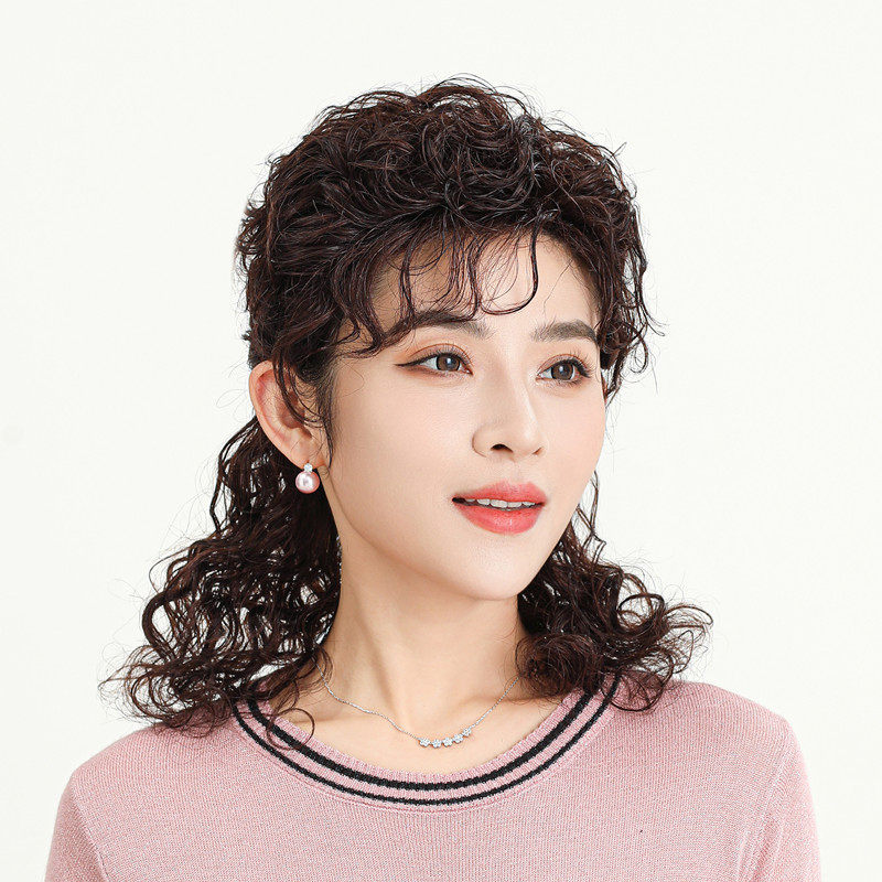 假发女长发妈妈款中长卷发羊毛卷中老年假发自然头套半扎全真人发