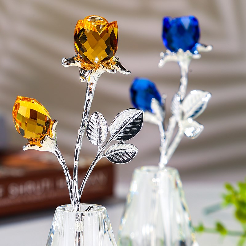 水晶玫瑰花创意摆件 结婚生日礼物桌面家居装饰工艺品 情人节礼品