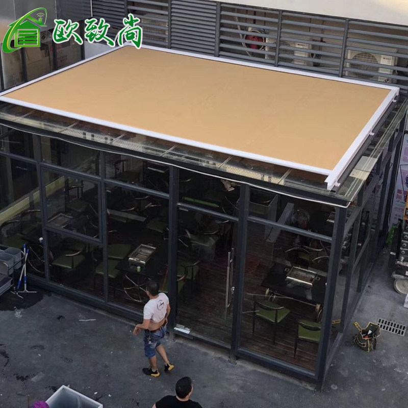 户外遮阳自动申缩天幕遮阳帘阳光房顶遮阳帘隔热防晒天窗顶帘定制