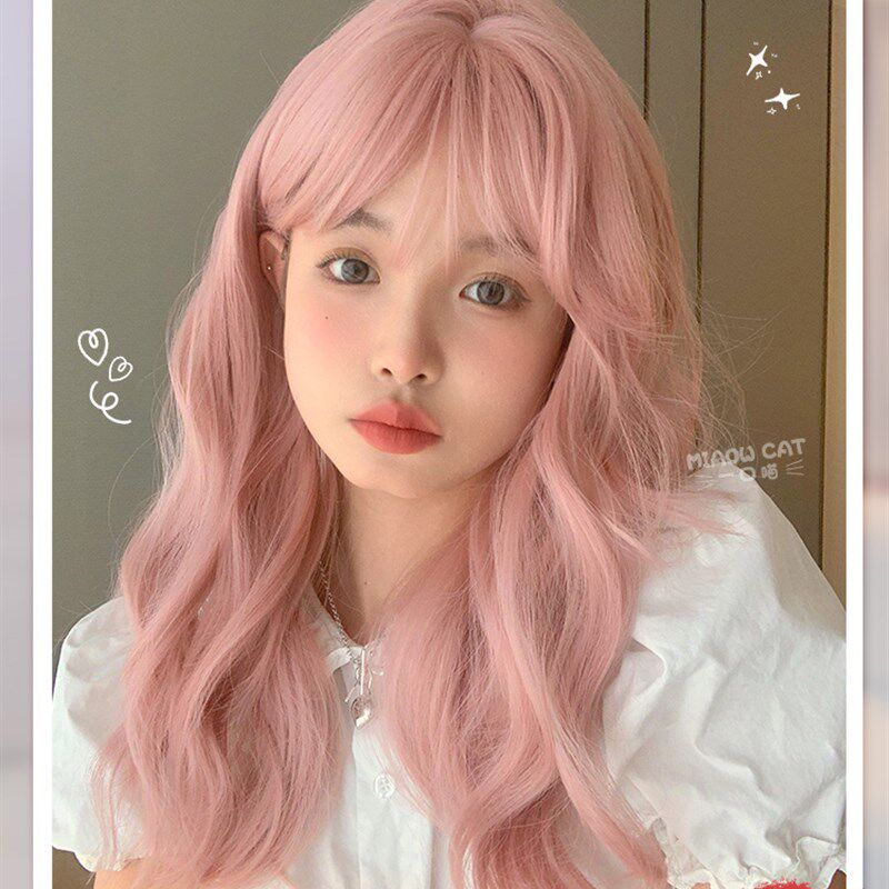 一口喵网红假发女长卷发发粉色jk日常逼真修脸lolita自然全头套式