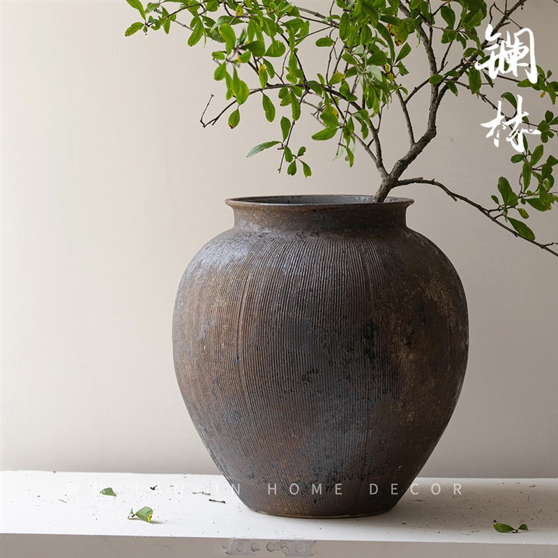 景德镇粗陶陶瓷花瓶鲜花水培插花装饰干花小花盆禅意客厅陶罐与乐