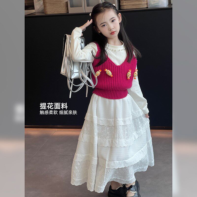 女童半身裙2025春季新款中大童百搭休闲裙洋气花边裙荷叶边公主裙