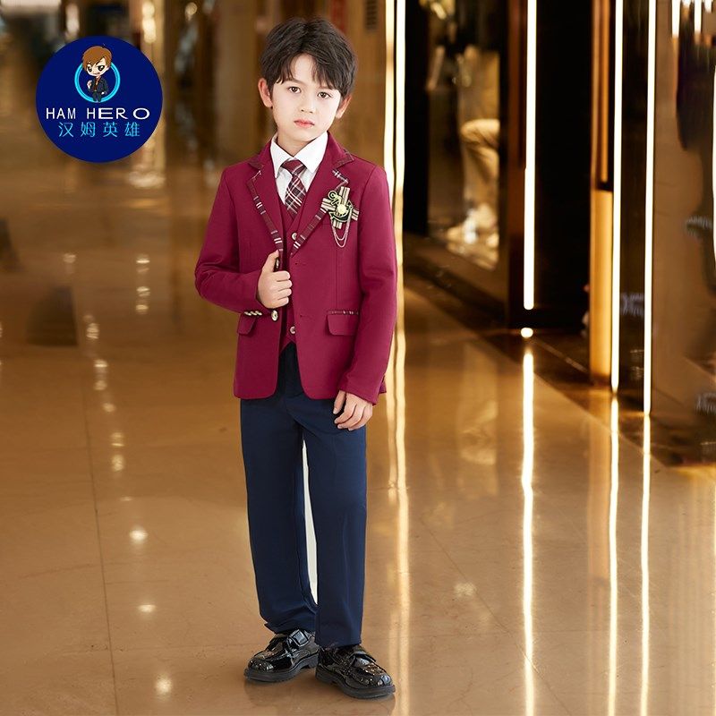 红色男女童西装马甲套装小学生校服班服长袖衬衫朗诵主持人演出服