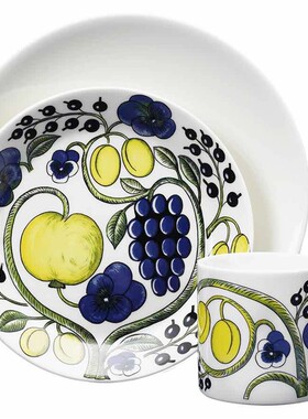 芬兰Arabia黑白紫色硕果陶瓷餐具碗餐盘子马克杯子咖啡杯碟子西餐