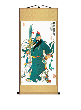 关公关羽画像丝绢丝绸卷轴挂画宣纸国画武财神门神年画镇宅装饰画