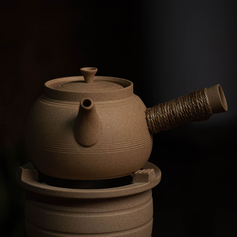 原矿粗陶侧把壶煮茶壶煮茶器 烧水壶陶壶功夫茶具陶瓷炭炉电陶炉