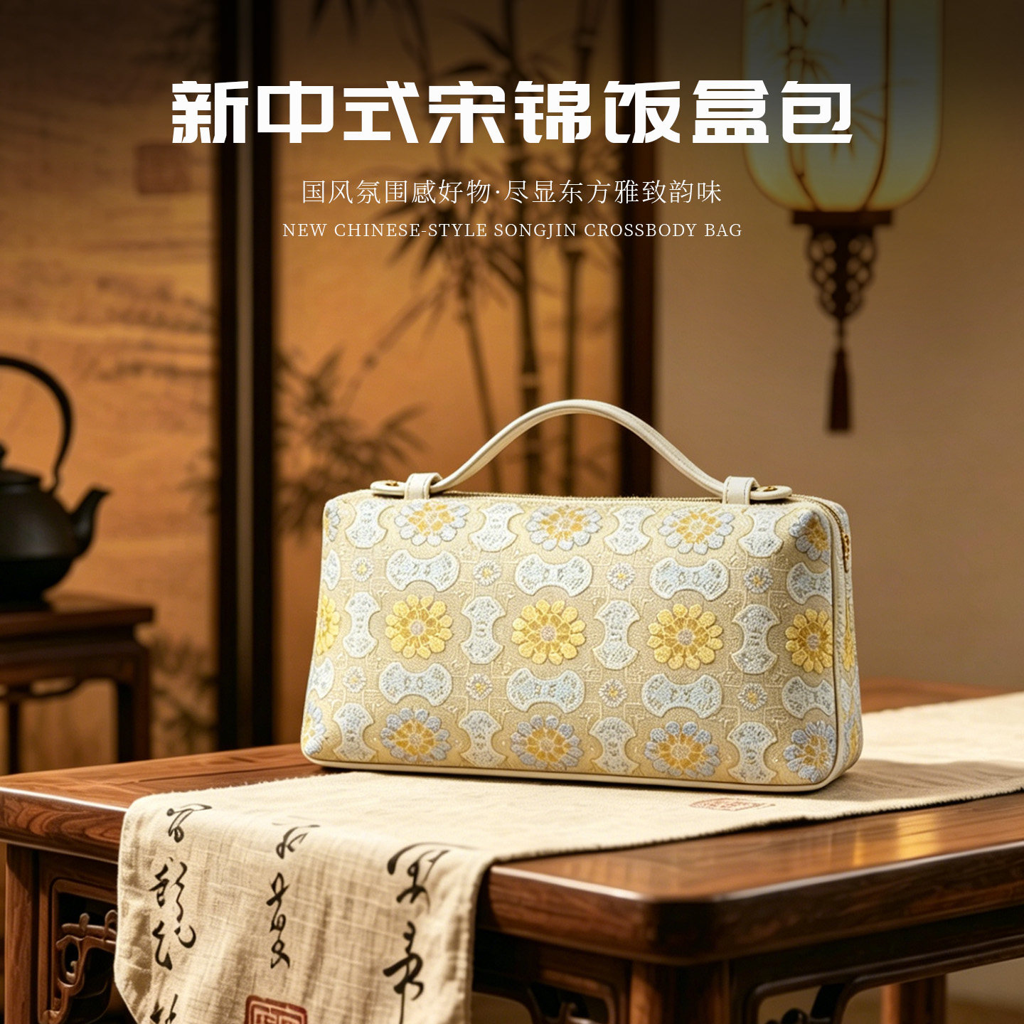 宋锦牛皮女包新中式国风100%桑蚕