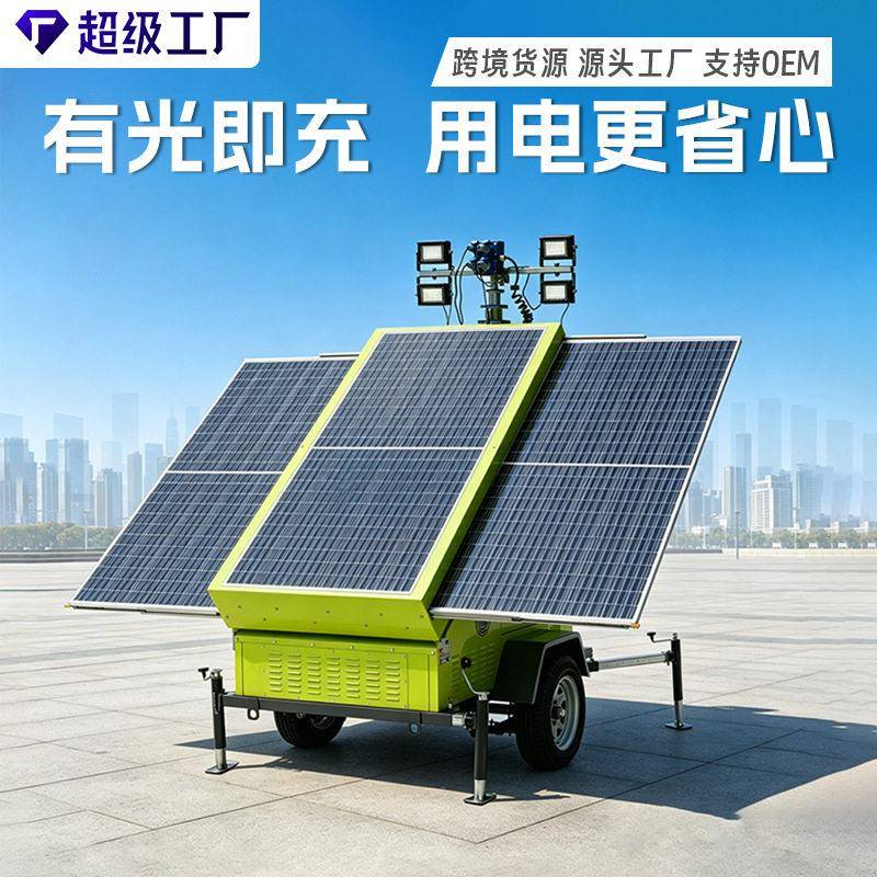 光伏太阳能照明灯塔拖车式可牵引移动照明车市政工程工地照明