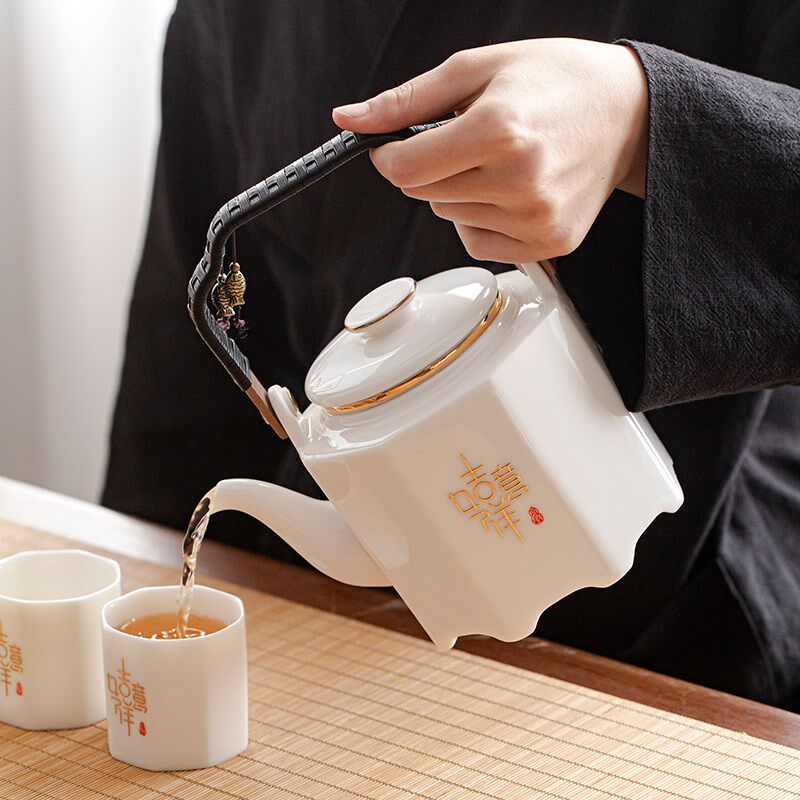 陶瓷茶壶大容量泡茶家用茶杯一套高档羊脂玉办公室茶水泡茶壶单壶