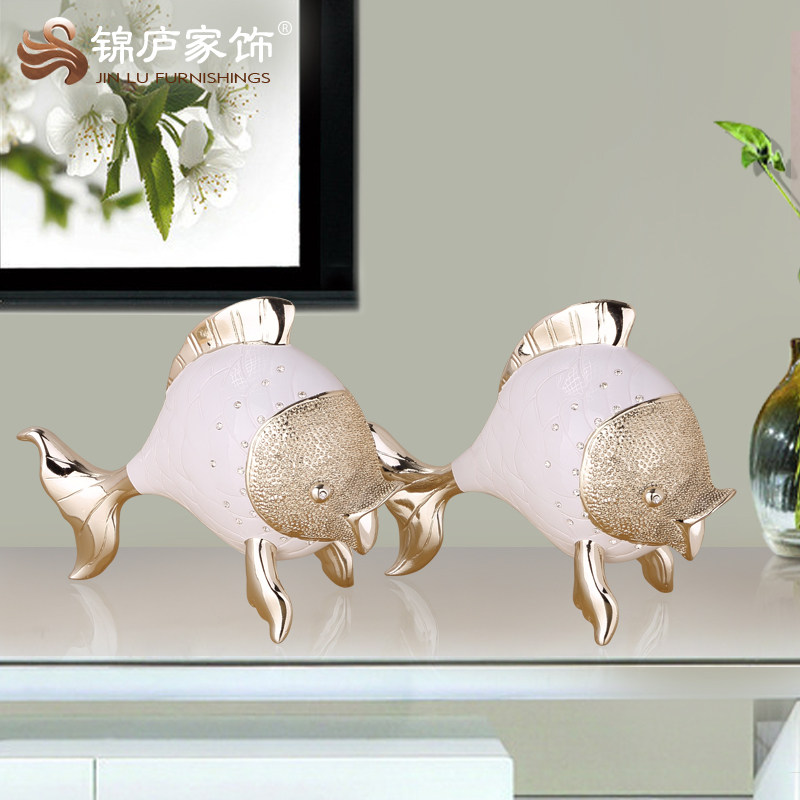 亲吻鱼摆件一对客厅软装饰品办公室桌面摆设情侣结婚礼物新婚礼品