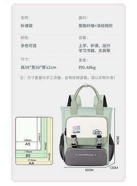 小学生补习包男手提轻便大容量防水双肩揹包手提作业包儿童拎书袋