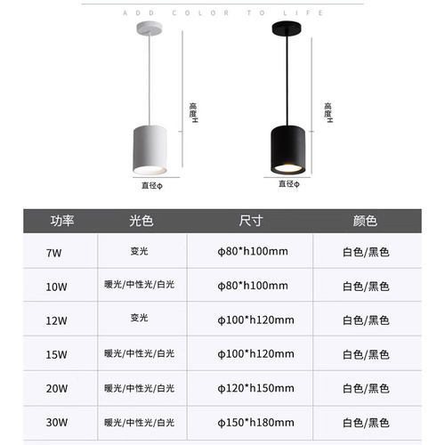 cob吊装射灯聚光吧台吊式led明装筒灯超市6寸吊线圆形桶灯家用5W