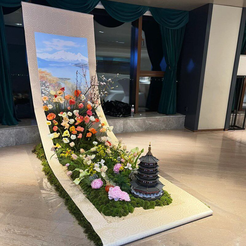 婚宴布置镂空卷轴大定制梅花打印新中式影楼摄影道具布置挂布相框