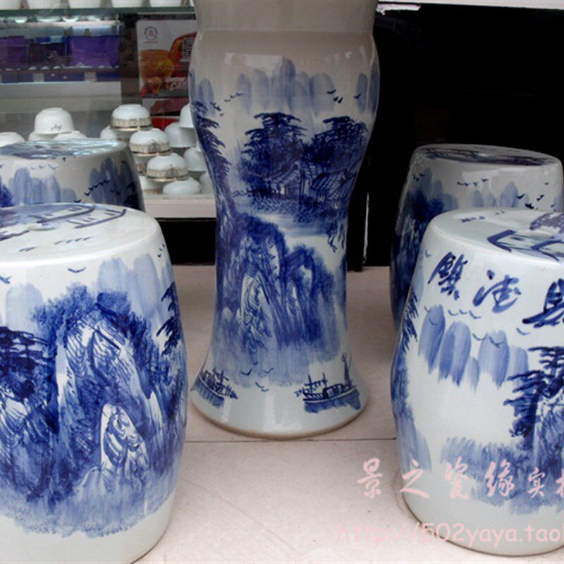 景之瓷缘 景德镇陶瓷器手绘青花瓷园林户外石凳子石桌子 山水乡韵
