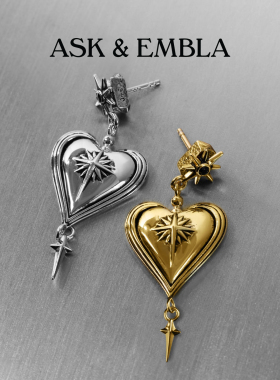 Ask & Embla Sanctum心形浮雕迷你耳环黑色锆石中性哥特风设计
