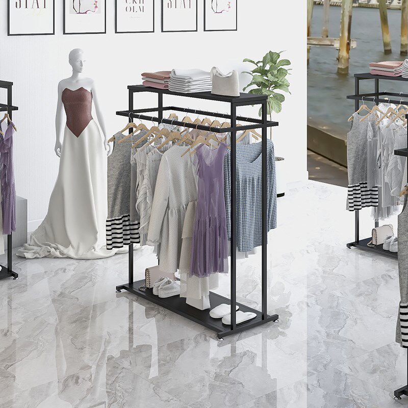 服装店双杠中岛衣架展示架落地简服装展示架