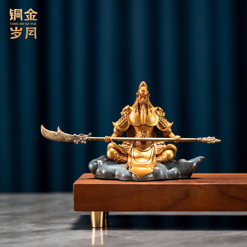 《车载关公》铜金岁月关羽黄铜摆件汽车中控台工艺品办公桌面装饰