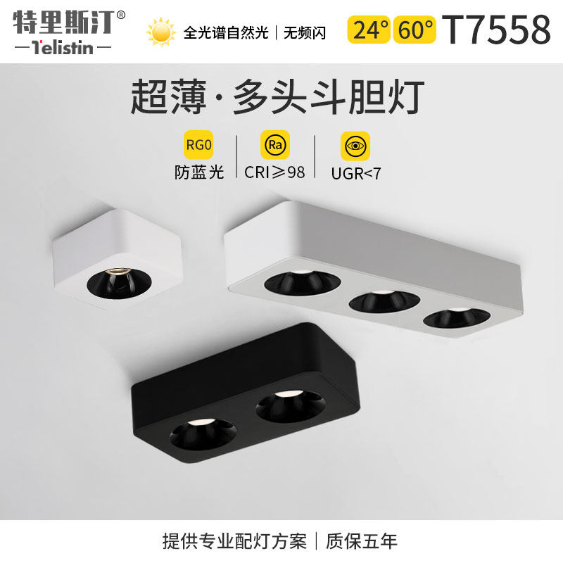 超薄明装单头双头三头斗胆灯led盒子灯客厅吸顶式cob豆胆射灯筒灯