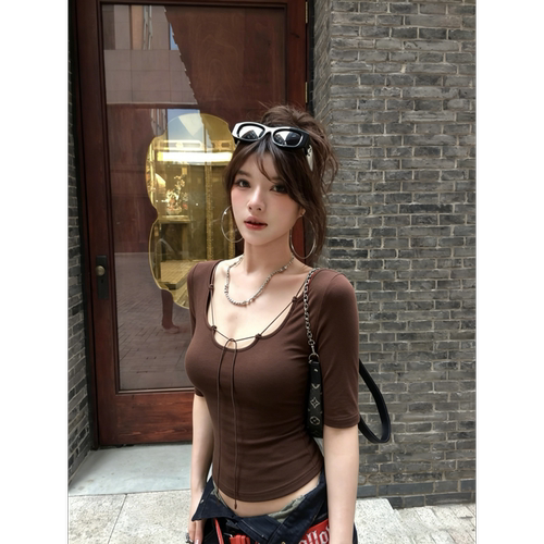 【方汀FANGTING】咖色辣妹t恤女