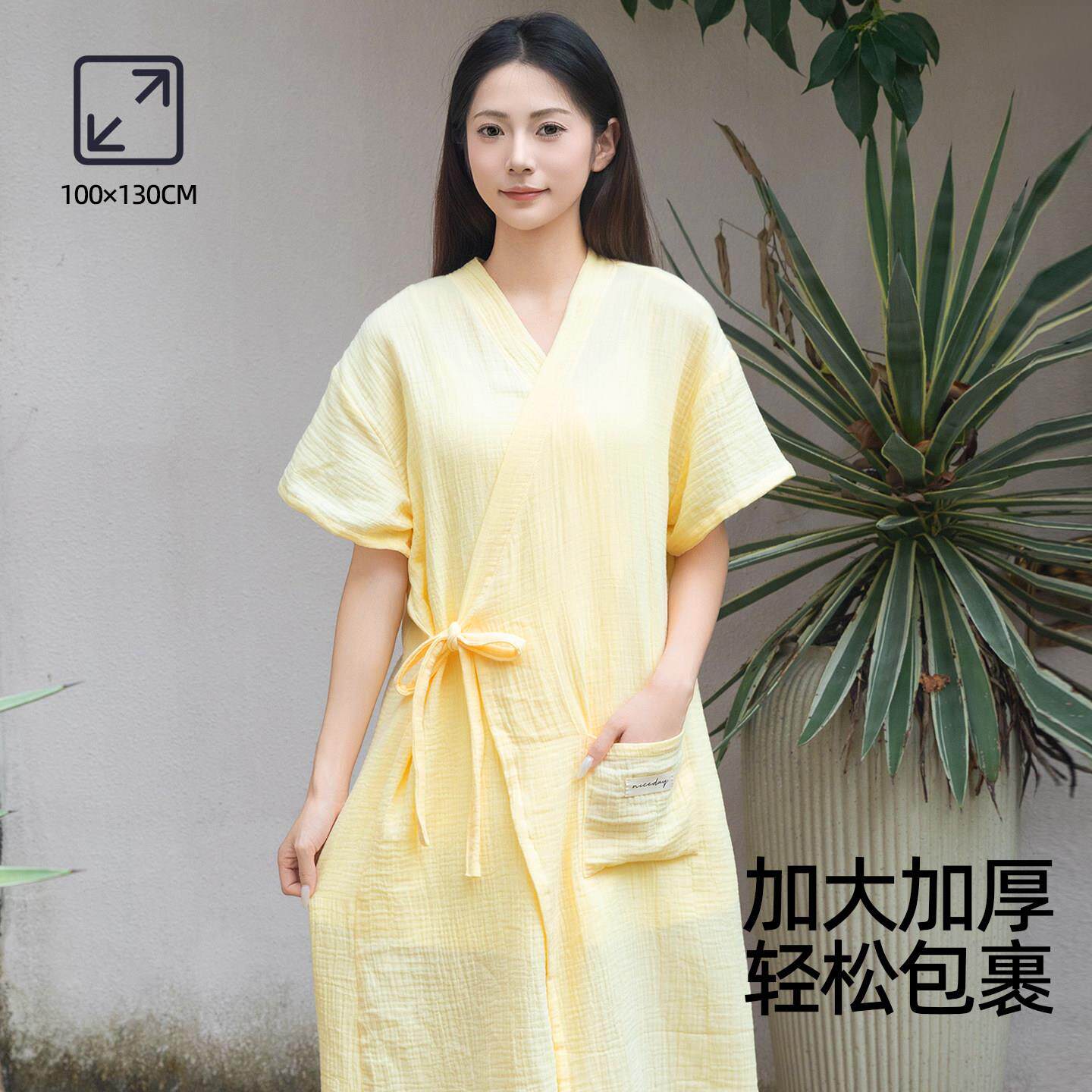 纯棉可穿棉纱布纯浴巾裹成全身可穿式浴裙款大人人吸水速女干浴袍