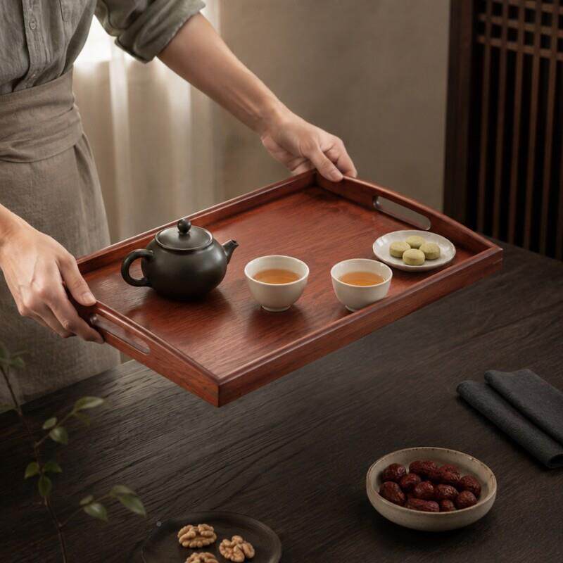 乌檀木茶盘干泡台实木家用杯水杯具收纳木乌檀木茶质茶托盘商餐厅