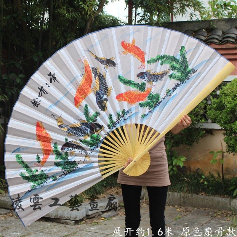 中国风装饰大扇子厅堂大挂扇 工艺扇折扇 年年有鱼礼品扇画扇布扇