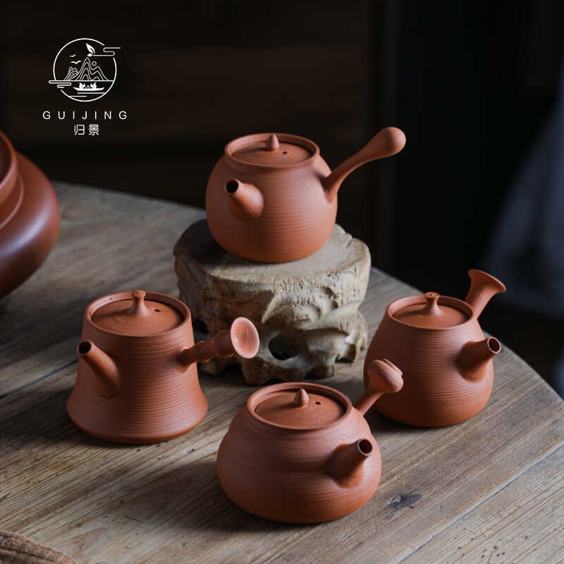 归景丨侧把冲茶壶冲罐潮州超薄胎鸡蛋黄泥扁壶急须壶泡茶壶无釉