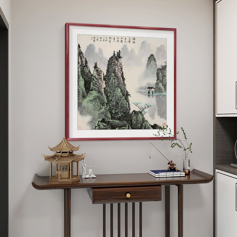 白雪石山水画玄关装饰画斗方国画水墨画小幅餐厅挂画客厅书房壁画