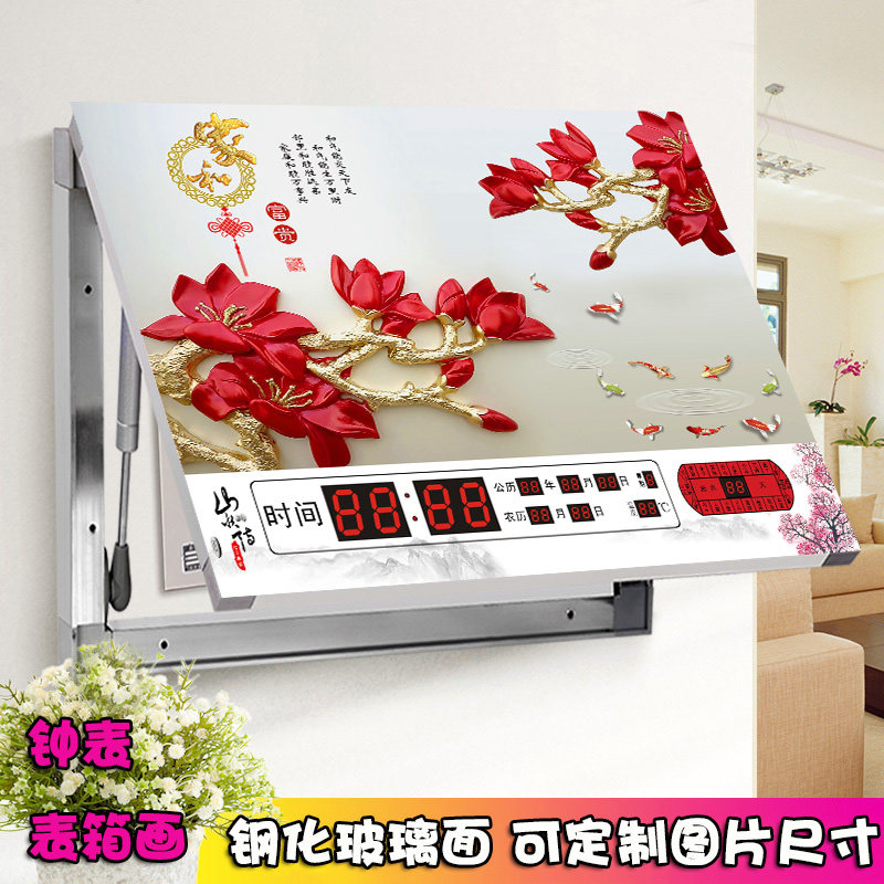 电表箱装饰画万年历配电箱带钟表掀盖液压电闸盒遮挡无框画总开关