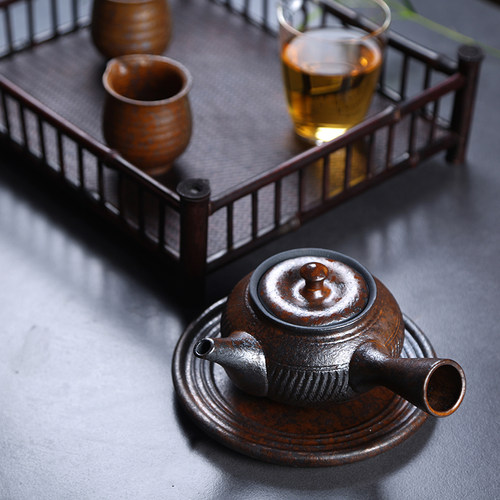 粗陶茶器仿柴烧手工茶壶功夫茶具侧把壶日式复古茶西还原烧泡茶器