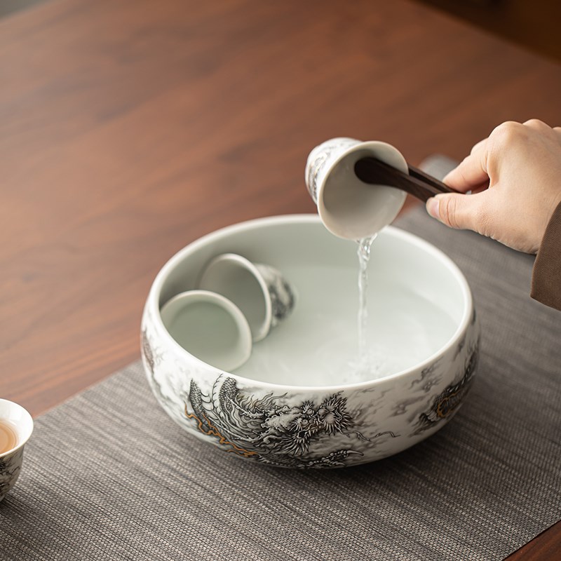 一品仟堂茶洗陶瓷手工办公室家用高级中式复古大号茶具配件茶洗缸
