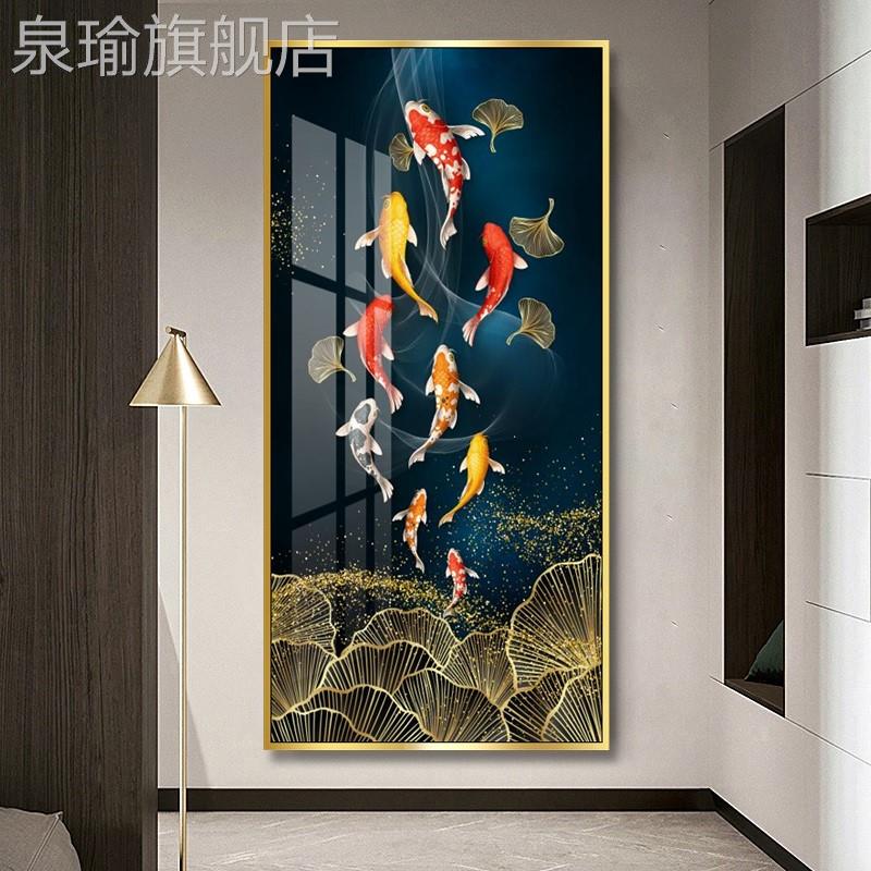 网红中式五福临葫芦九鱼新图进屋玄关装饰画门竖版餐厅走廊挂画墙