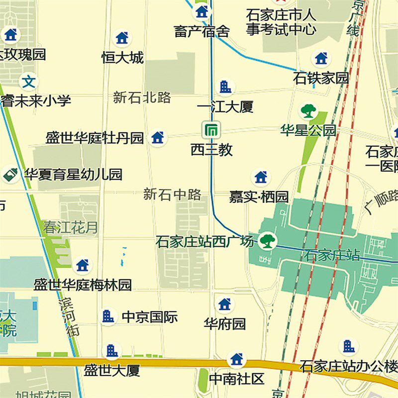 2024新款石家庄市区地图办公室挂图高清防水墙壁贴超大装饰画定制