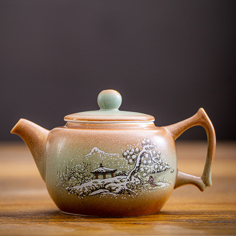 陶瓷茶壶单壶功夫茶具家用泡茶壶窑变瑞雪兆丰年井栏壶窑变将军壶