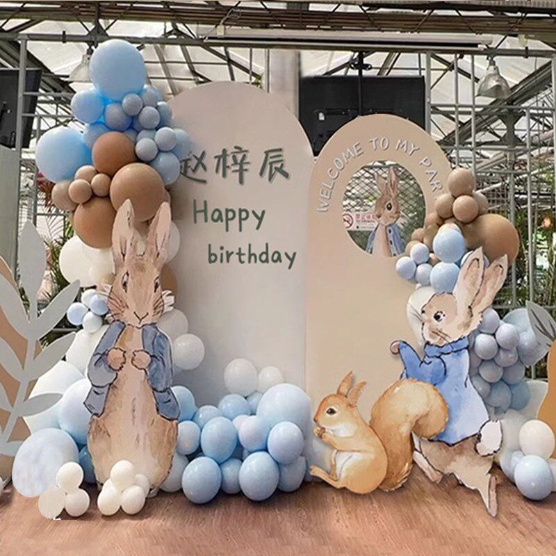 兔宝女孩周岁生日布置百日宴仪式背景板卡通气球kt板背景墙装饰男