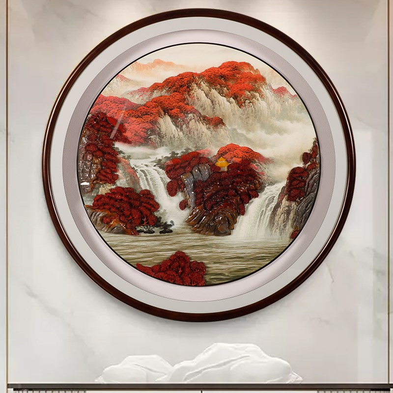 新中式入户玄关装饰画高档沙发背景墙壁画走廊过道立体灯光挂画