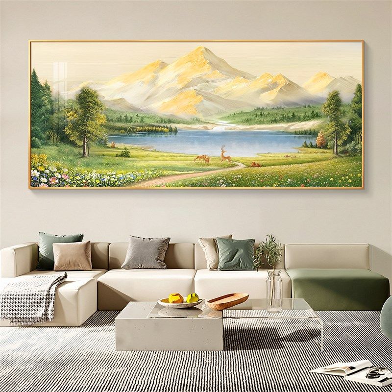 手绘风景油画客厅装饰画金山聚宝盆山水沙发背景墙挂画轻奢高级感
