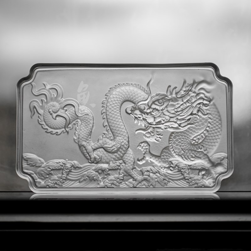 鱼戏手工祥龙磨砂玻璃茶盘壶承中式家用干泡台茶具托盘茶托小茶台