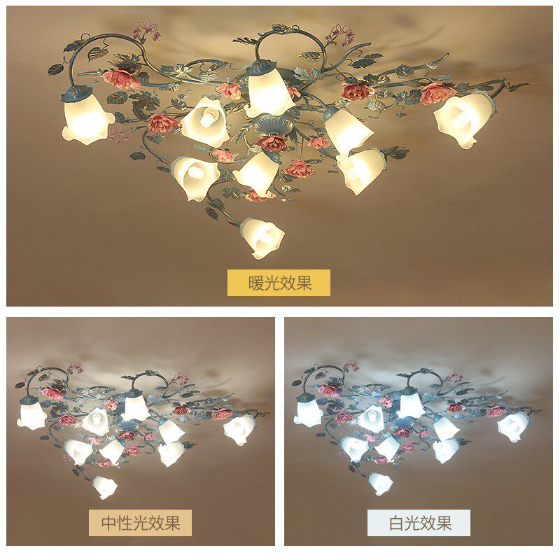 美式乡村吸顶灯客厅灯田园风格灯具灯饰花草灯卧室浪漫玫瑰花灯具