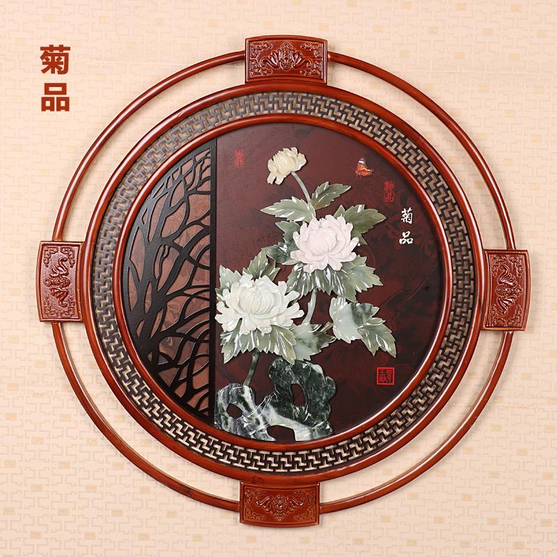 中式玉雕画挂件装饰画玄关客厅背景墙壁画立体雕刻实木玉石画木雕