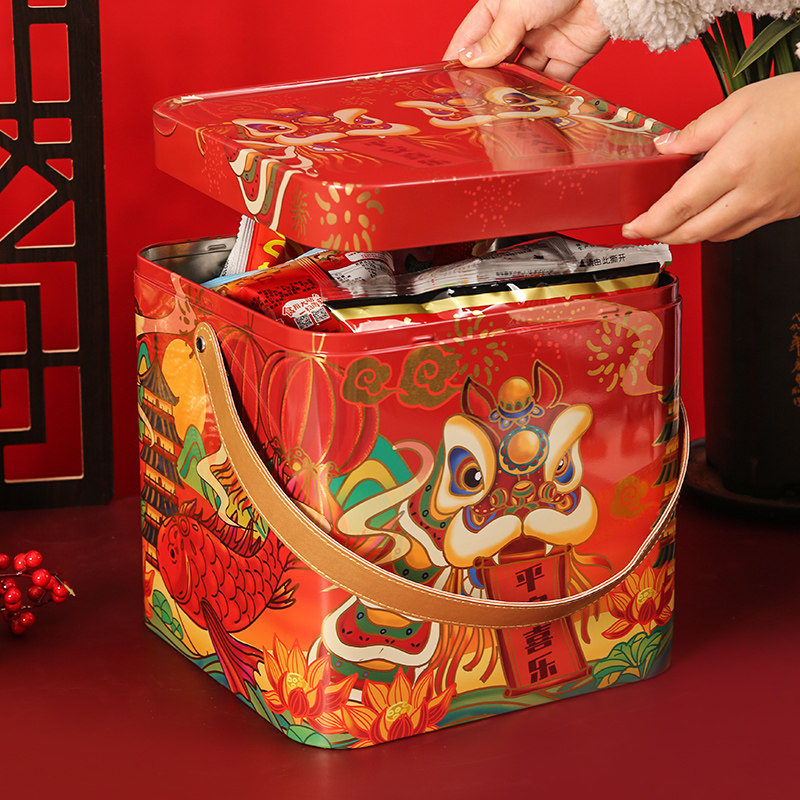 新年精致送人礼盒零食点心包装盒坚果饼干糖果食品收纳盒手提铁盒