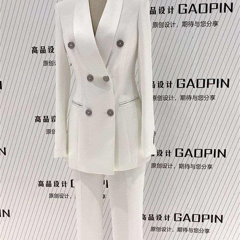 西装女2024春季时尚青果领外套气质高级感直筒裤黑色职业西服套装