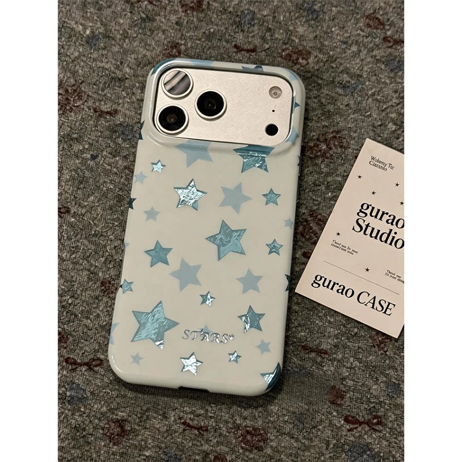唯美锡纸纹蓝色星星适用苹果17promax手机壳iphone17pro女新款16pro高级感15pro超好看独特14防摔保护套网红