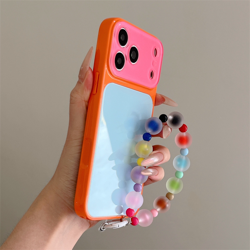 撞色钢化玻璃秒变适用17pro max手机壳iphone16pro糖果色15带链条