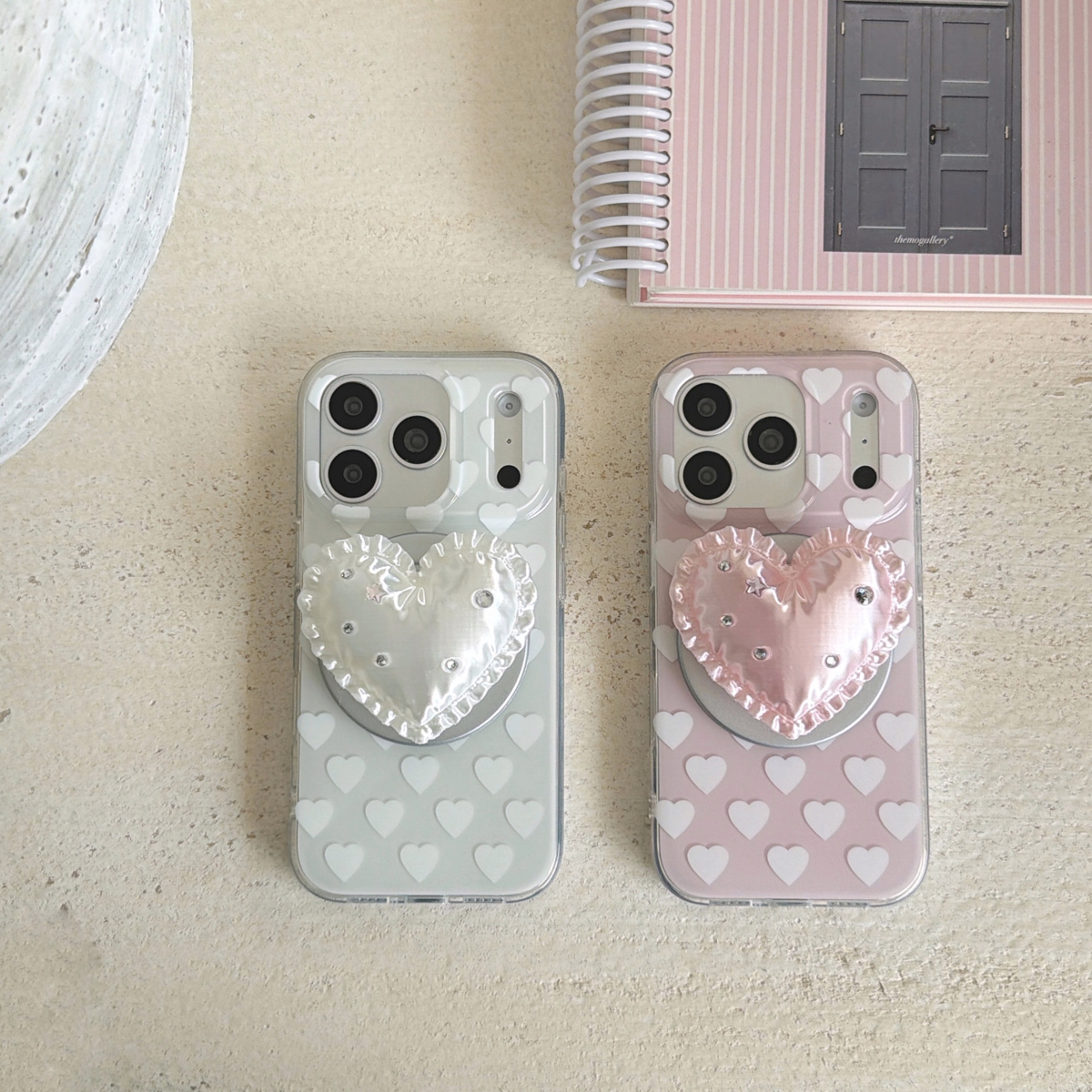 少女心ins粉白爱心立体枕头支架适用iPhone17promax苹果16手机壳15磁吸14双层保护套3d打印爱心点钻支架可爱