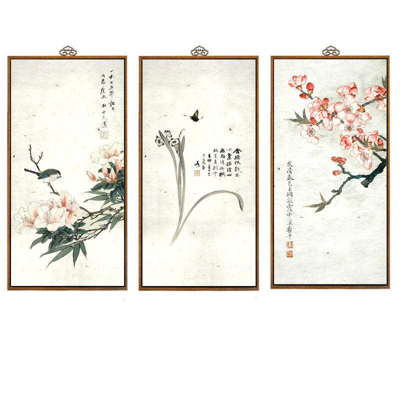 水墨花鸟禅意挂画国画玄关沙发背景墙画新中式组合壁画客厅装饰画