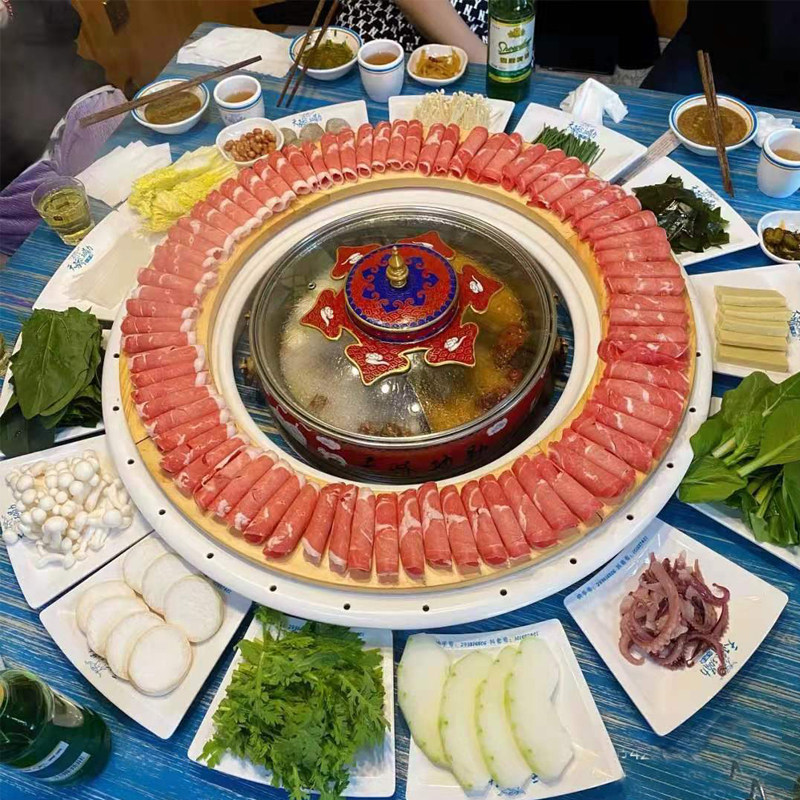 火锅餐具商用创意烤肉呼啦圈圆形竹木板特色专用涮肥牛羊肉卷盘子