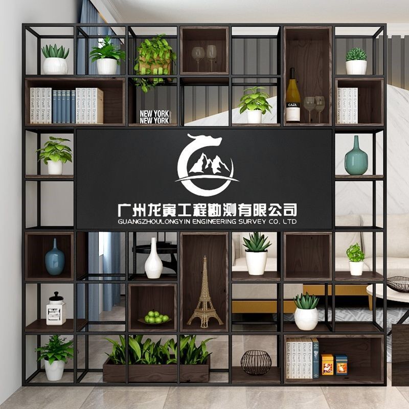 屏风隔断logo客厅玄关办公室前台镂空柜置物铁艺背景架公司形象墙