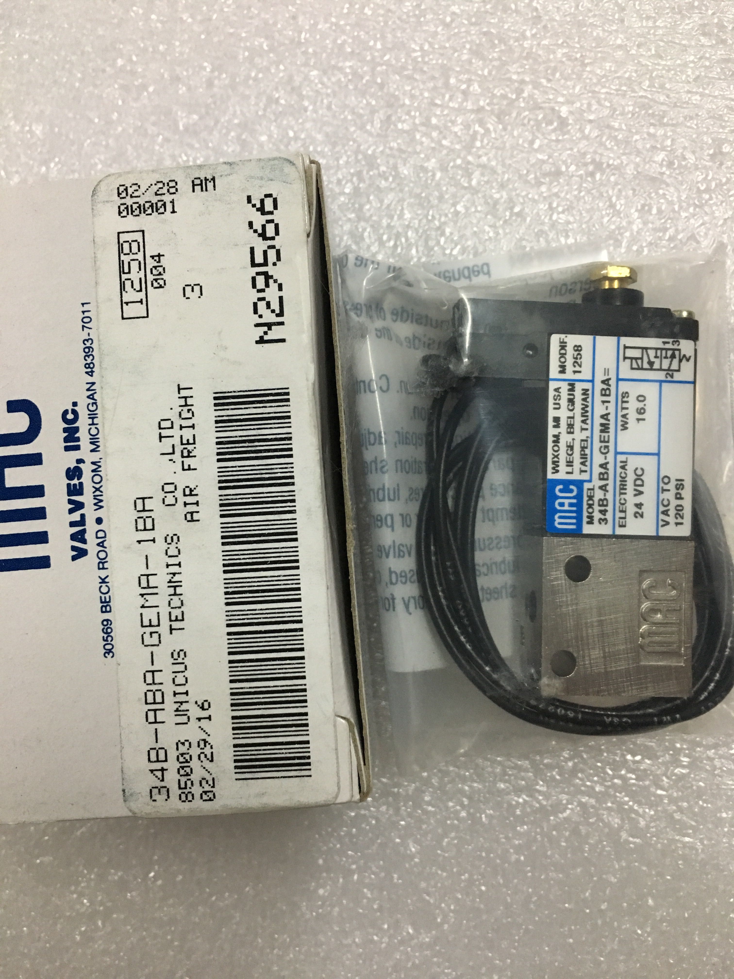 美国MAC高频电磁阀34B-ABA-GEMA-1BA/1KT全新真品DC24V当天发货